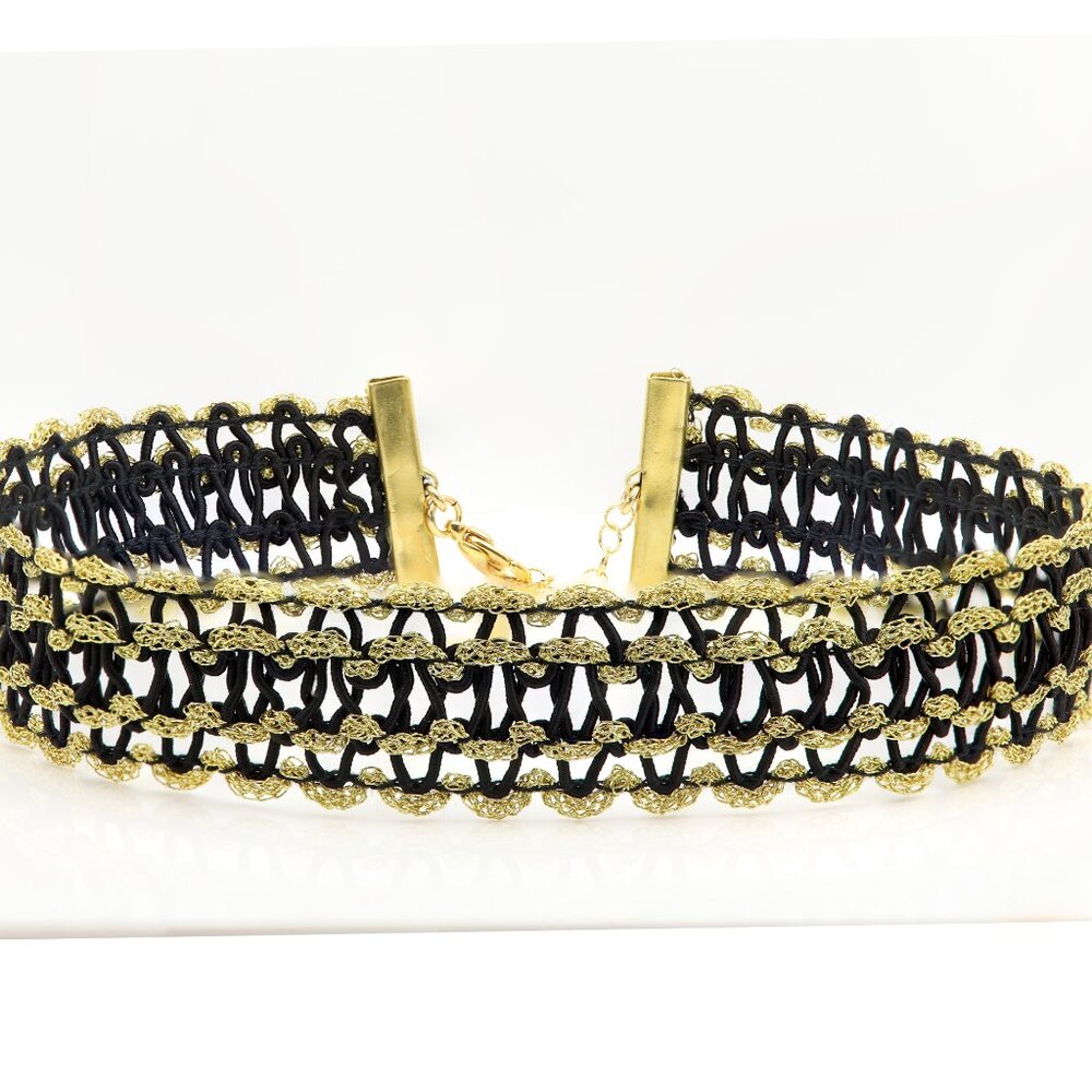 Fancy Gold Tone Choker Adjustable Length Black & Gold Trim chokers (#86)